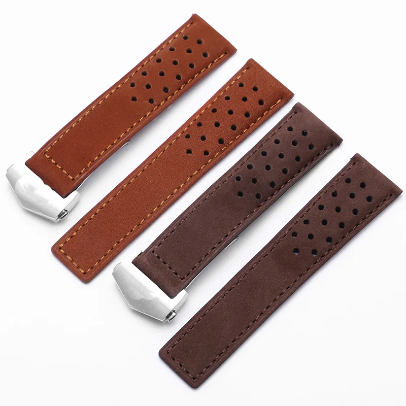 genuine leather watchband for TAG heuer men's watch strap with folding buckle 20mm 22mm Gray Black Brown cow leathr Band