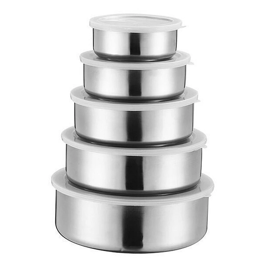 

5pcs/Set Stainless Steel Mixing Bowls with Airtight Lids Non Slip Nesting Whisking Bowls Set For Salad Cooking Baking