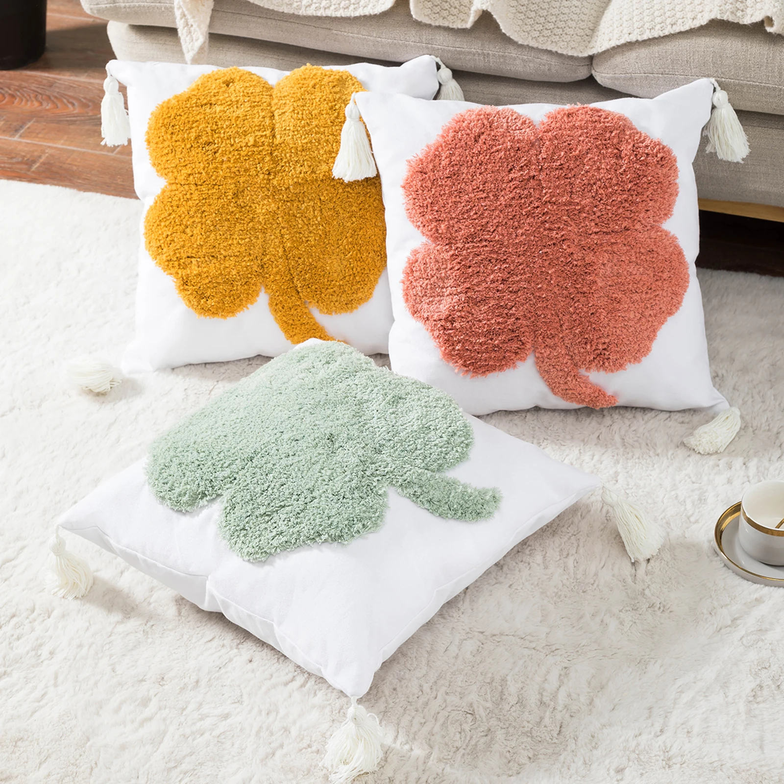 

Geometric Throw Pillow Case Moroccan Canvas Tufted Embroidered Tassel Flower Cushion Cover Soft Cozy Bed Sofa Home Office Decor