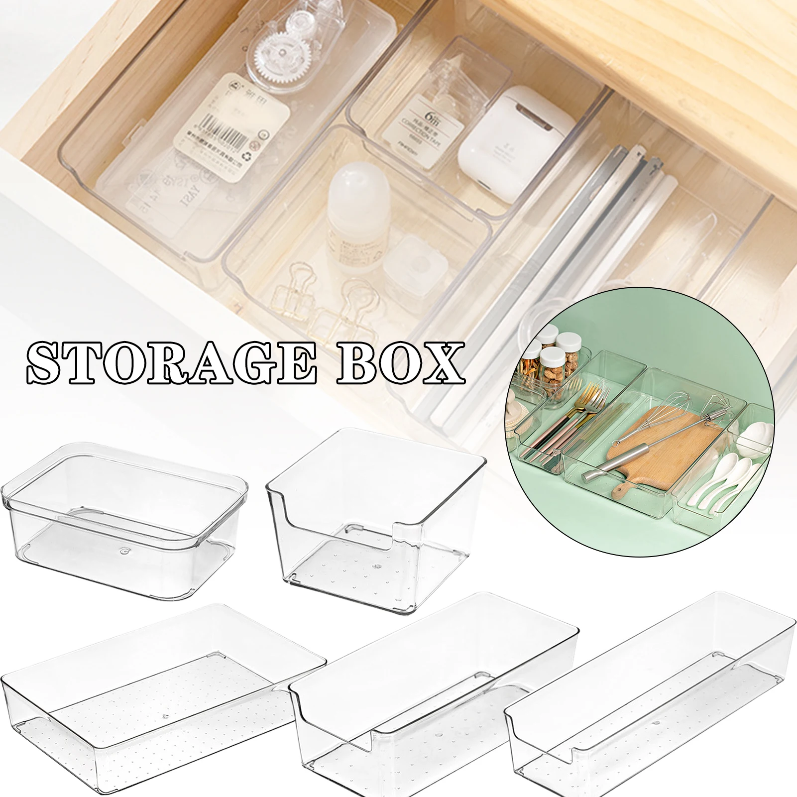 

Desk Drawer Organiser Trays Clear Plastic Storage Boxes Divider Small Box For Makeup Jewelries Utensils Transparent Durable Box