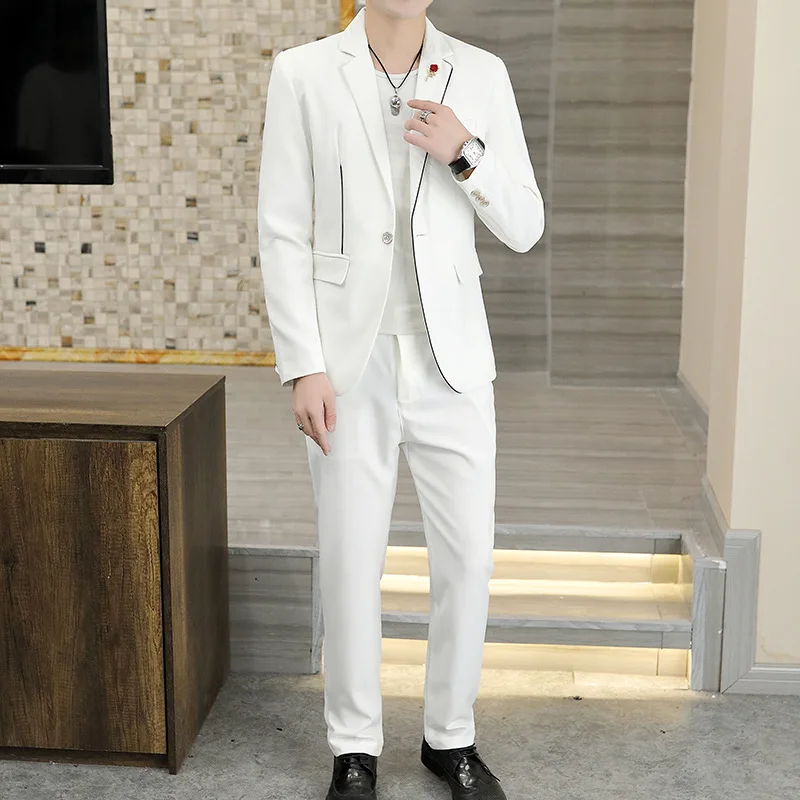 New spring and autumn white suit suit set men's Korean version trend two-piece business suit casual men's suit