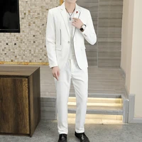 new spring and autumn white suit suit set mens korean version trend two piece business suit casual mens suit