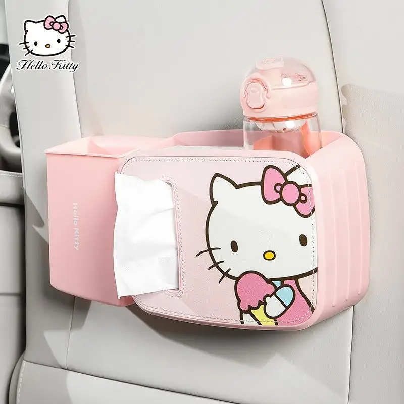 

Kawaii Car Trash Can Cartoon Sanrios Kt Cat Car Interior Chair Rear Hanging Water Cup Paper Towel Storage Bucket Car Accessories