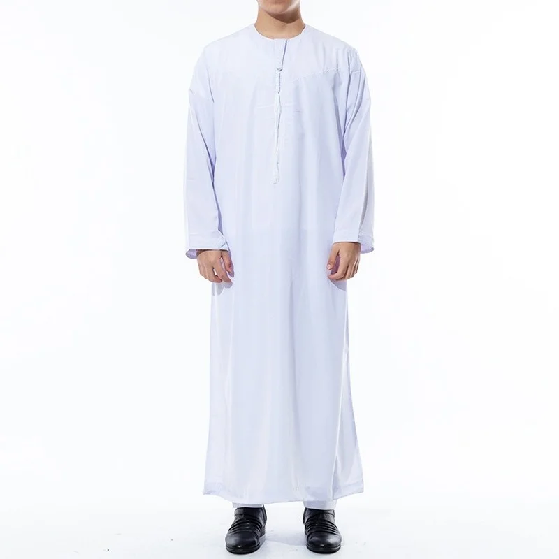 Мусульманская Мода, арабский Белый с длинным рукавом, мусульманский халат, абайя, Дубай, Саудовская Аравия, Jubba Thobe, Мужская одежда, кафтан, му...