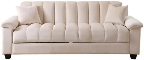 

Comfortable Sleeper Velvet Sofa Couch with Storage for for Living Room Bedroom Sofabed, 83'', Cream