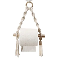 hand woven wooden toilet paper holder bohemian wall hanging room decor bathroom towel dispenser home storage rack