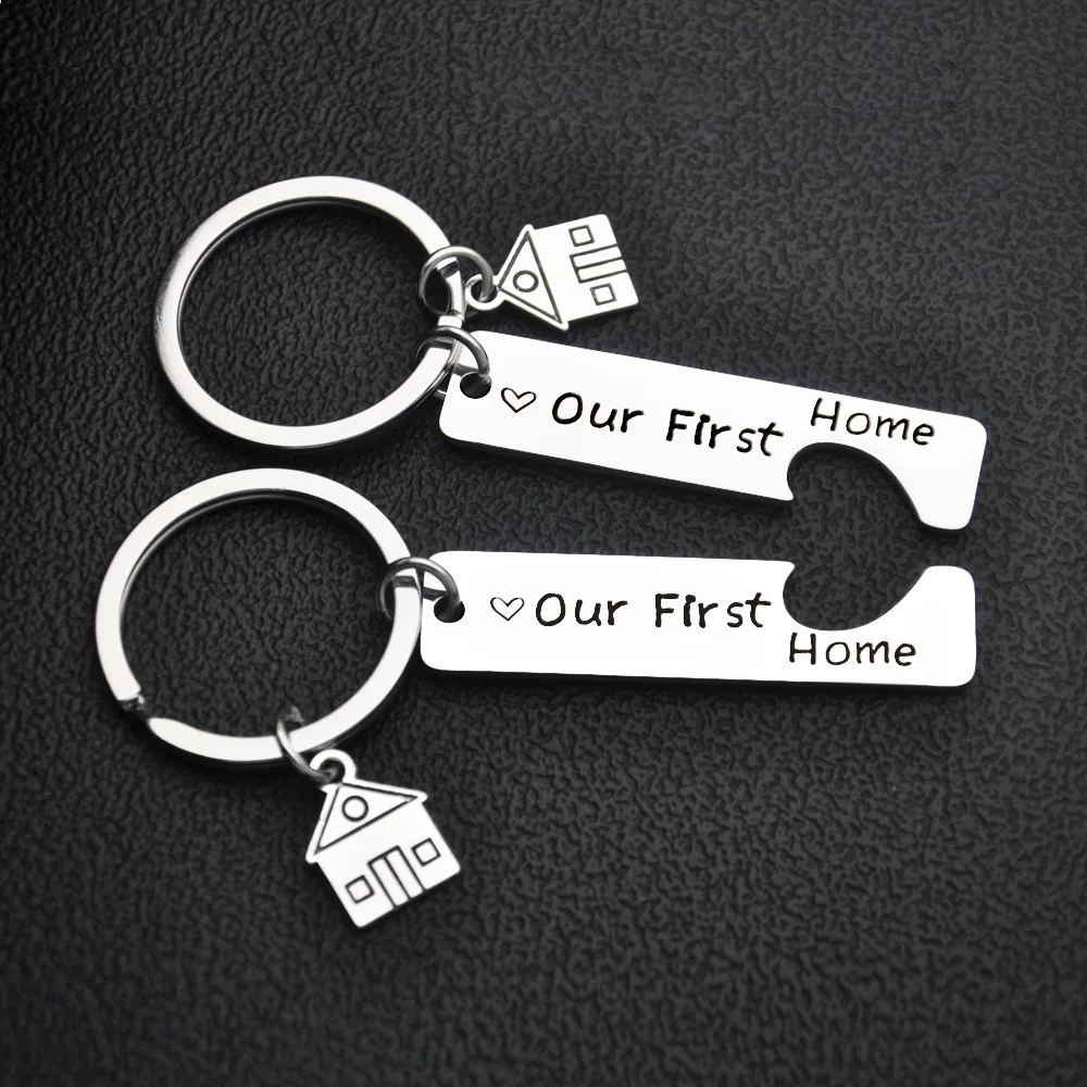 2pcs Stainless Steel Moving Keychain Women Men House Broker Keychains Minimalism Gift for Coworker Neighbor Wholesale