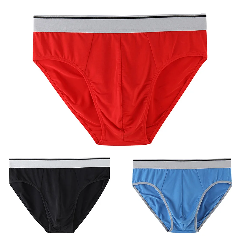 

Men Briefs Modal Ice Silk Comfortable Breathable Solid Color Skin Care Panties Shorts Waistband Underpants Underwear