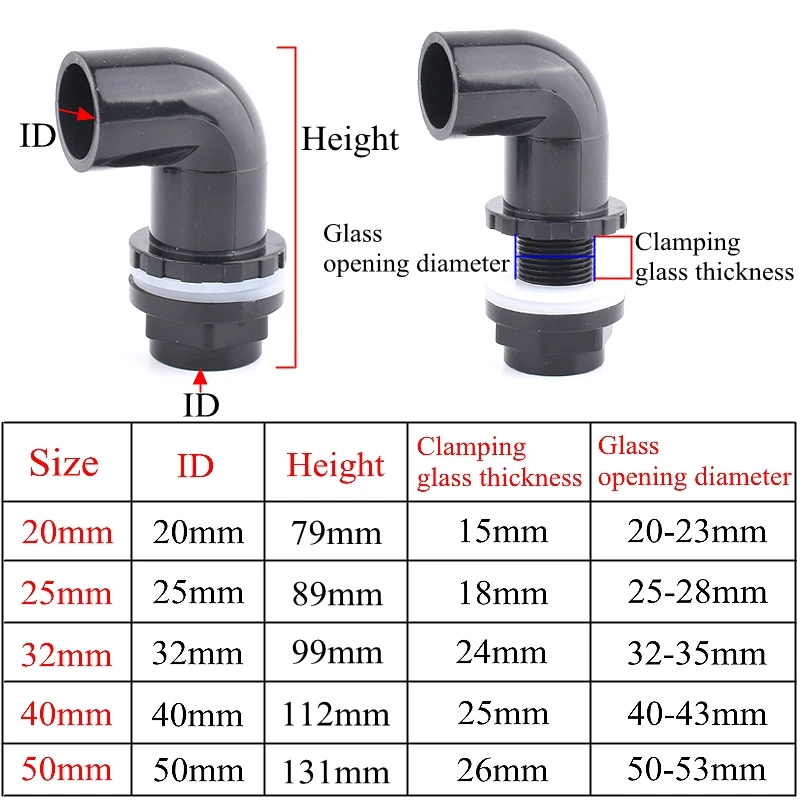 Соединитель для аквариума SgooHan, ПВХ, черный, 20-50 мм