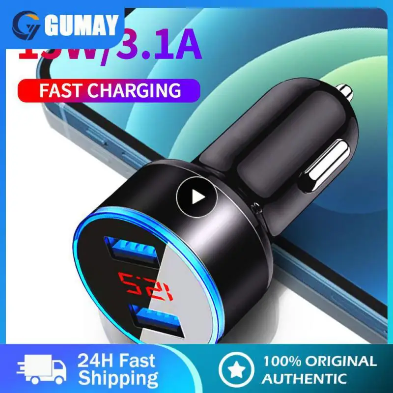 

1~10PCS 15w Car Charger Adapter Digital Display Cigarette Lighter Multifunctional Dual Usb Port Car Charger Car Accessories