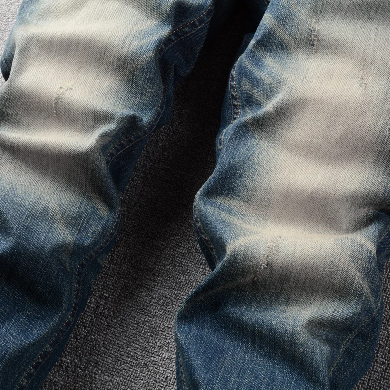 Italian Style Fashion Men Jeans Retro Blue High Quality Elastic Slim Fit Ripped Jeans Men Trousers Vintage Designer Pants Hombre