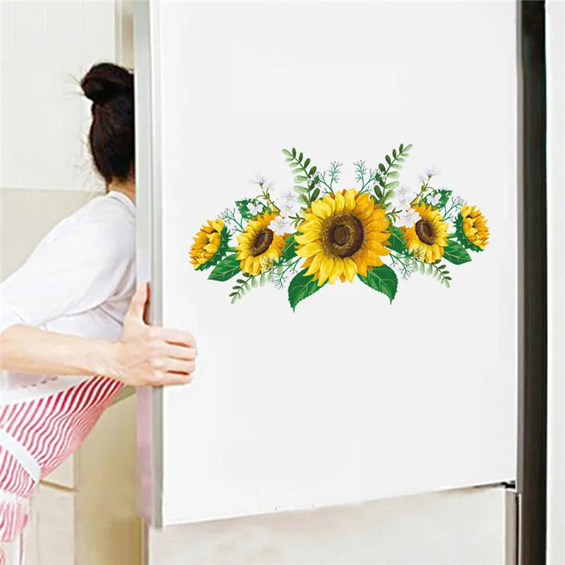 

Removable Yellow Sunflower Background Wall Stickers Poster Plant Paster Decals Wallpaper Decor Bedroom Living Room Decorations