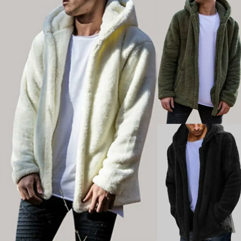 

Hot Fashion Men Male 2018 Winter Warm Teddy Bear Pocket Coat Casual Fleece Fur Jackets Hoodies Coat Outwear