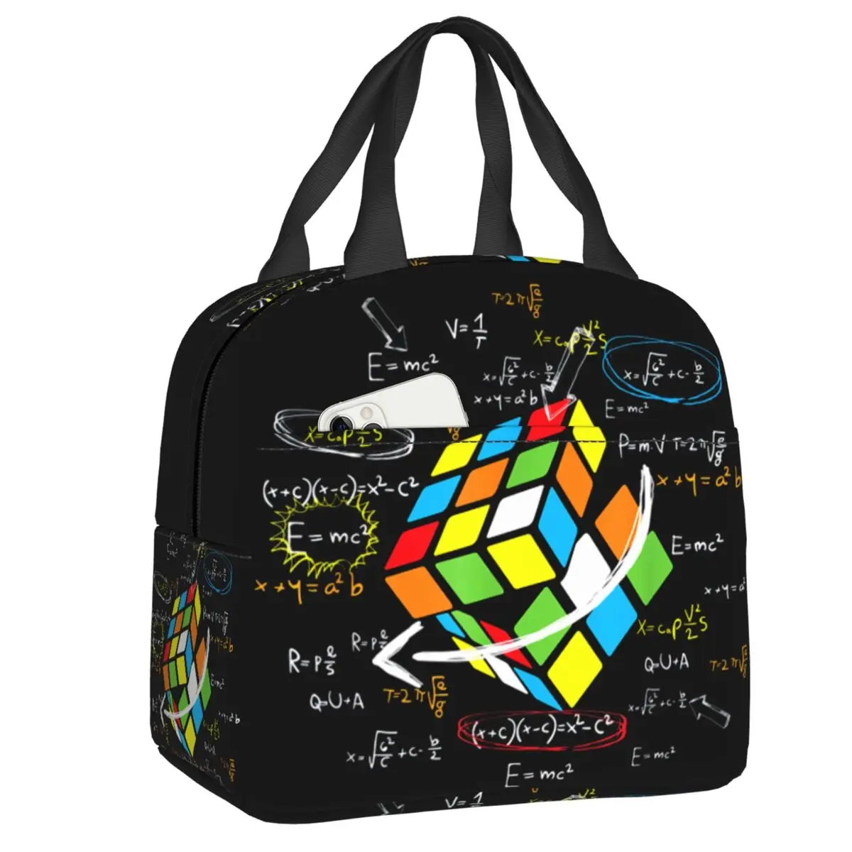 

Math Rubik Rubix Rubiks Player Cube Math Lovers Portable Lunch Box Women Multifunction Cooler Thermal Food Insulated Lunch Bag