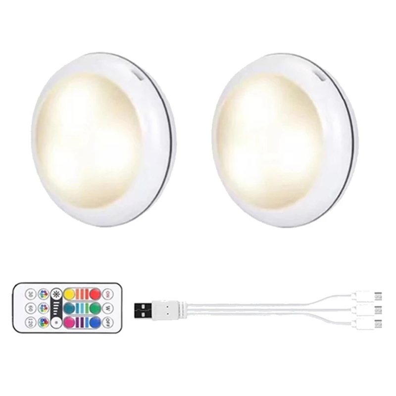

Перезаряжаемый USB RGB светодиодный светильник для шкафа, шайба, лампа 16 цветов, дистанционное управление, под полку, Кухонный Светильник для стола