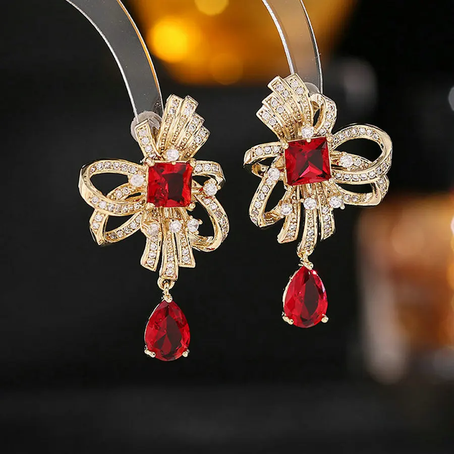 

Серьги-гвоздики с бантом женские, ювелирные украшения в форме капли воды, кисточки с кубическим цирконием, вечерние ний подарок, аксессуары ...