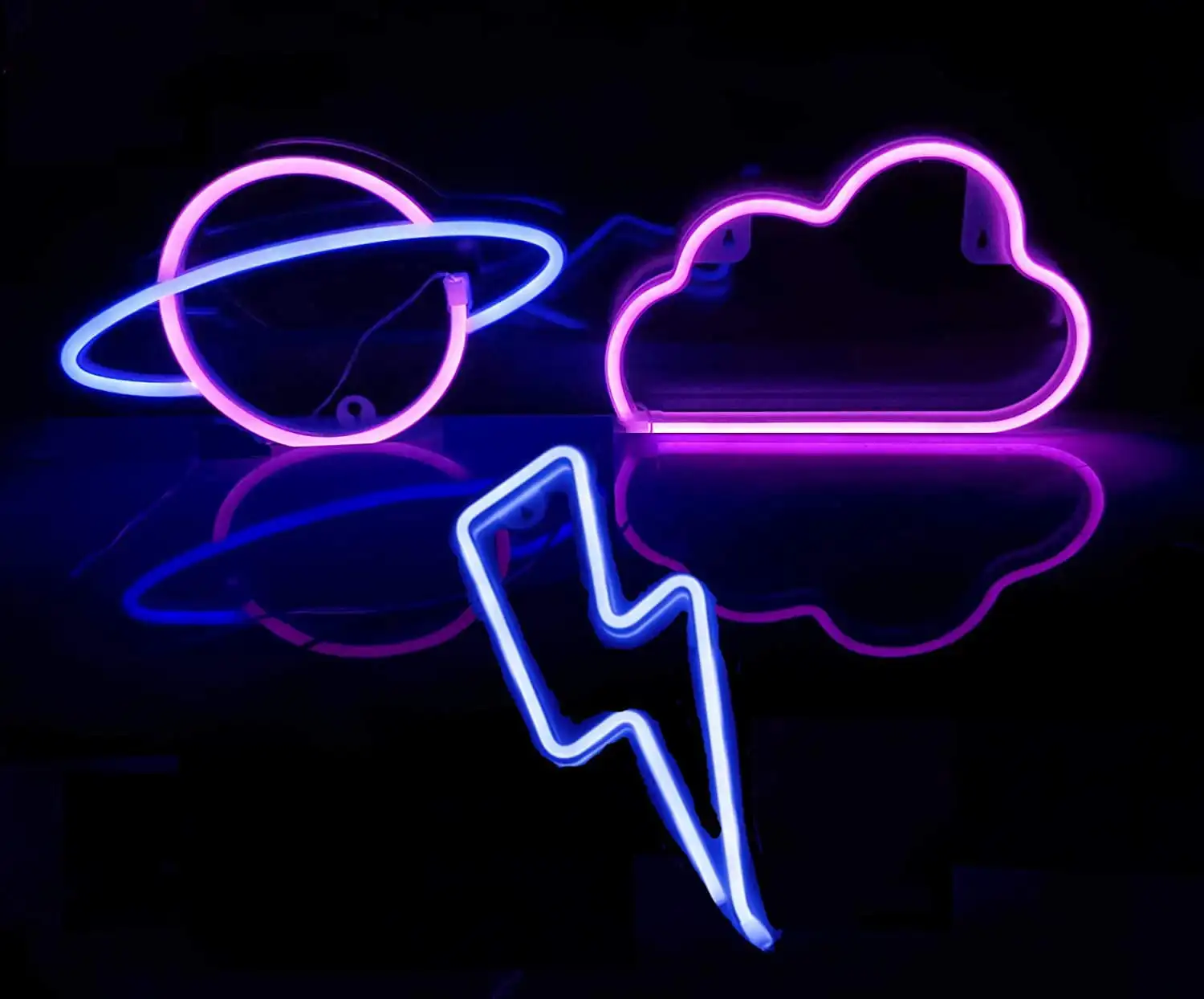 

Free Shipping 3 Pcs Neon Signs,LED Neon Light Signs for Wall Decoration,LED Cloud Lightning Planet Neon Lights for Bedroom,Party