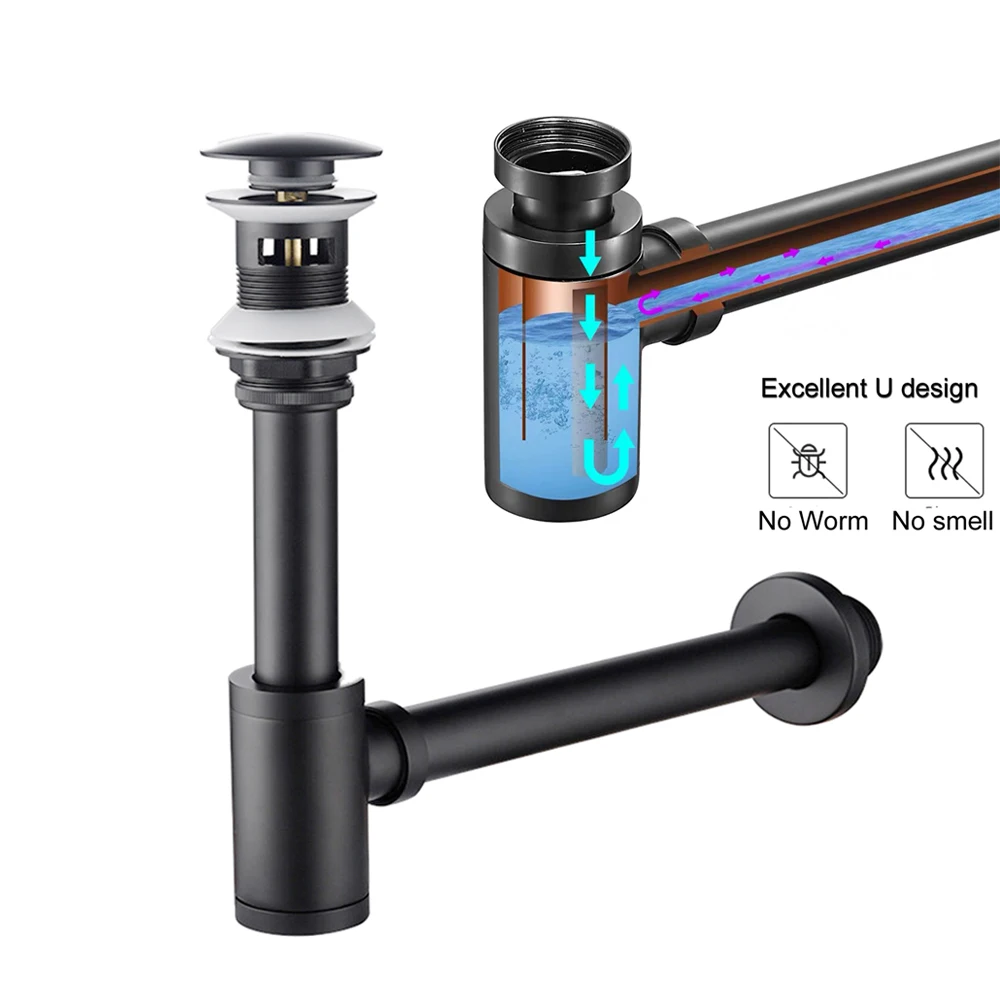 

Basin Bottle Trap Drain Modern Sink Pop Up Filter Fixture Stopper Set Black Washbasin Siphon Horse Accessory Renovation