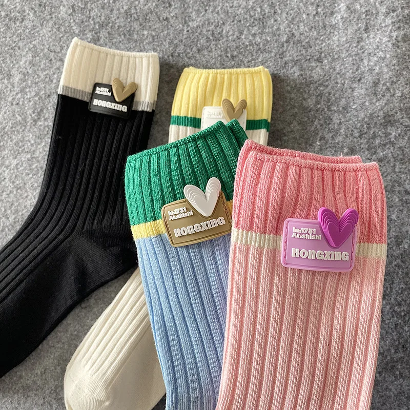 

New Arrival Women Socks Pink Color Heart Socks Korea Style Kawaii Socks Fashion Cotton Long Socks for Women Cute sock Size 35-40