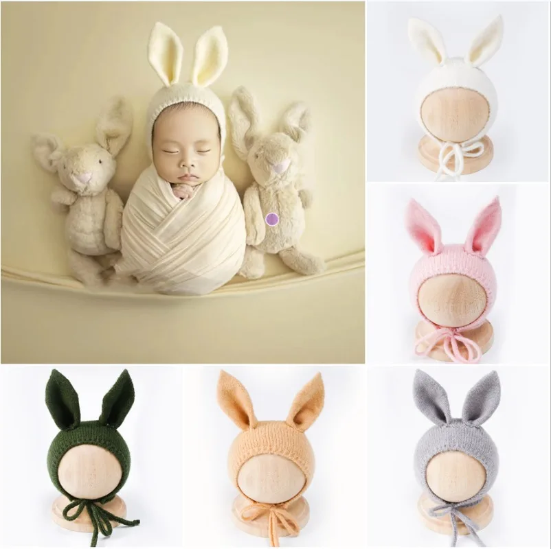 

Newborn Photography Outfit Baby Bunny Hat Cute Big Ears Wool Warm New Born Photography Props Boys Girls Turban Cap Kawaii