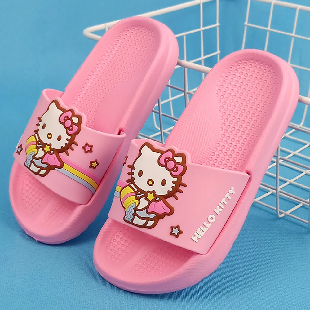 Детские летние тапки Hello Kitty милые повседневные с мультяшным котом домашняя обувь