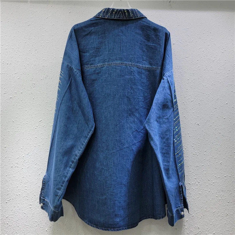 Джинсовая рубашка со стразами джинсы звездами и бриллиантами блузки ковбойский