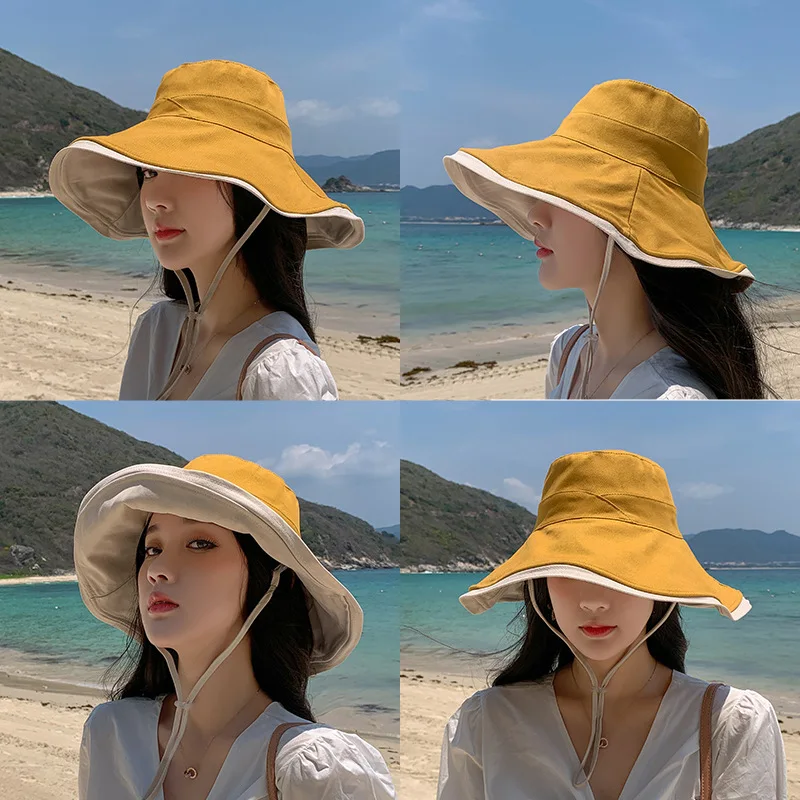 

Fisherman Hat Ladies Big Brim Double-sided Fisherman Hat Korean Solid Color Mountaineering Outdoor Sunscreen Fisherman Hat