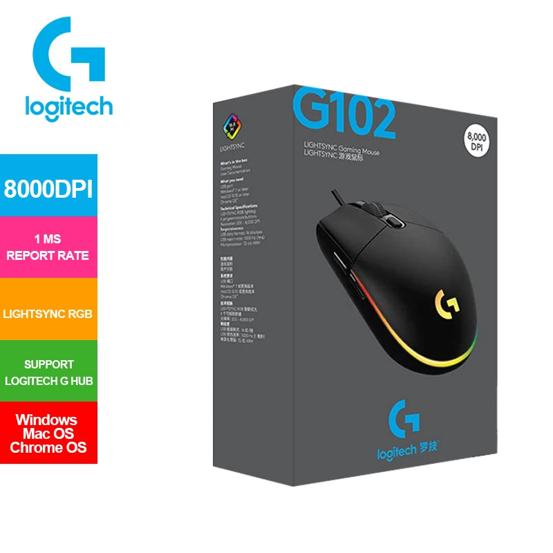 

Новинка 2022, игровая мышь Logitech G102 LIGHTSYNC со световым эффектом, 8000 DPI, новая улучшенная игровая мышь для ноутбука и ПК 2-го поколения