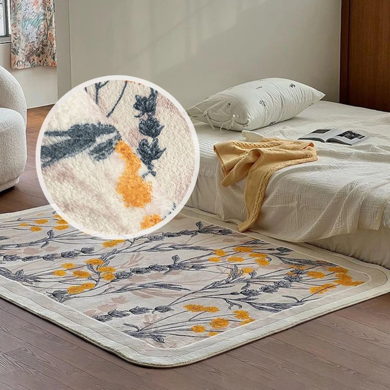 

Large Area Rugs for Living Room Nordic Bedroom Bedside Rug Soft Kids Play Mat Non-Slip Fluffy Carpets Floral Pattern Floor Mat