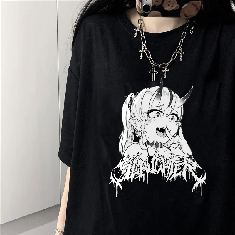 

Women's T-Shirt Sleeve Loose Harajuku Top Tees Punk 2022 Summer Vintage Cartoon Anime Print Oversized T Shirt Women Clothing