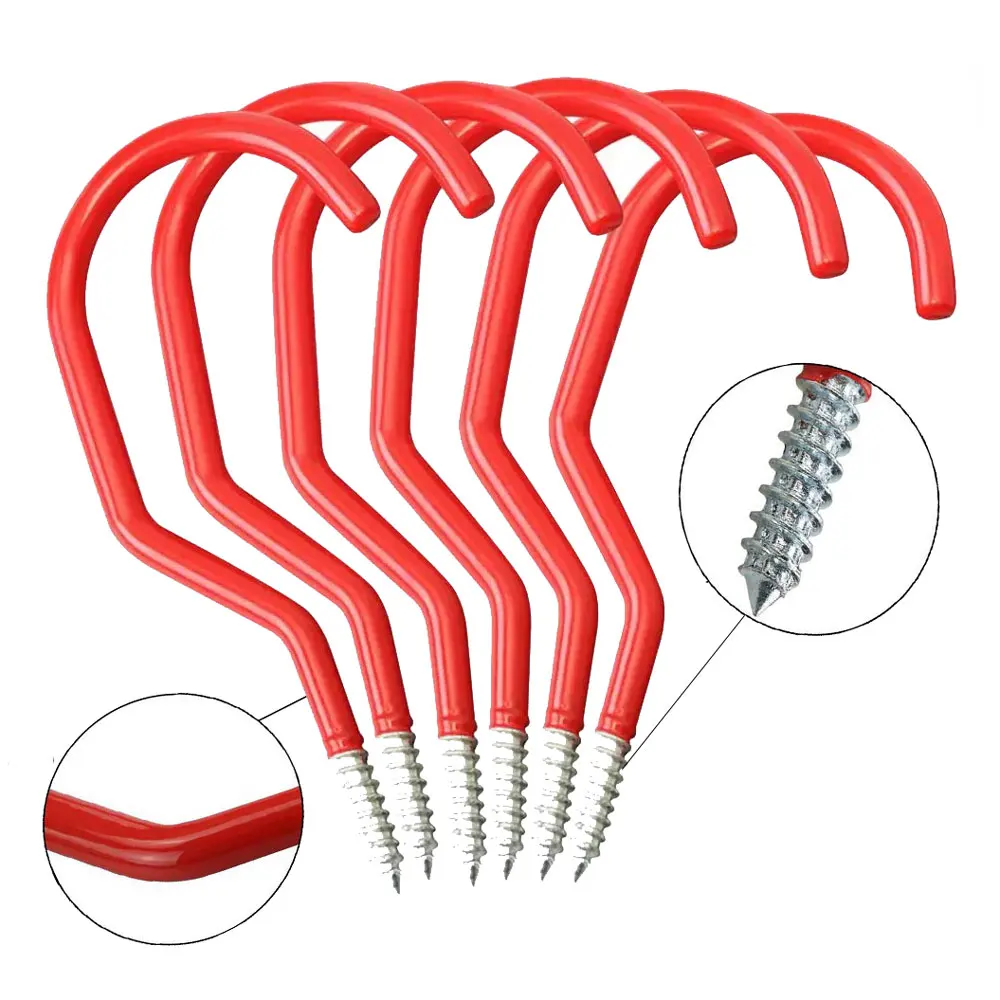 

Heavy Duty Bicycle Wall Mounted Screw-in Utility Hangers Bike Storage Hooks Wall Mount Steel Garage Hook Set Kit Red 6 Pack