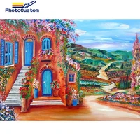 photocustom pictures by number red build landscape handpainted kits drawing canvas coloring oil painting scenery home decoration