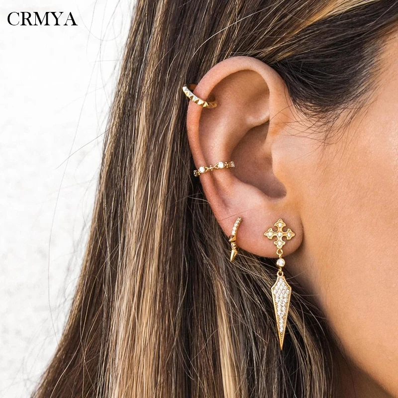 

CRMYA Gold Silver Plated Drop Earrings for Women CZ Zircon Punk Cross Piercing Dangle Earrings 2022 Women Jewelry Wholesale