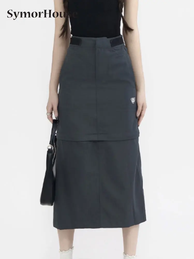 

Юбка-карго Женская со съемной талией, приталенная средней длины, облегающая юбка в Корейском стиле, уличная одежда, серого цвета, весна-лето-осень