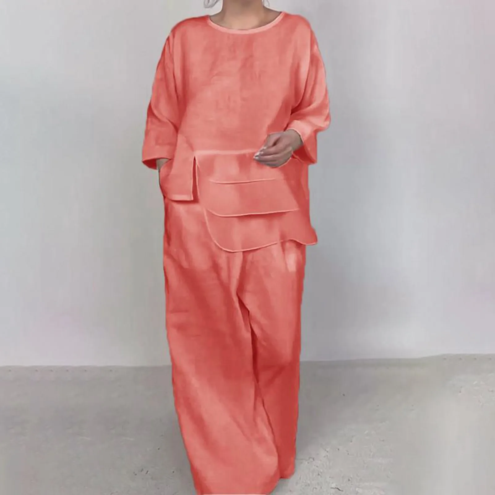 Женский Повседневный комплект из 2 предметов свободная Однотонная рубашка с