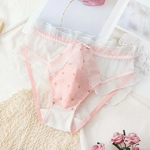 Мужские трусики с цветочной вышивкой, танцевальные костюмы для живого шоу, розовое нижнее белье FKK для частной вечеринки в стиле Харадзюку