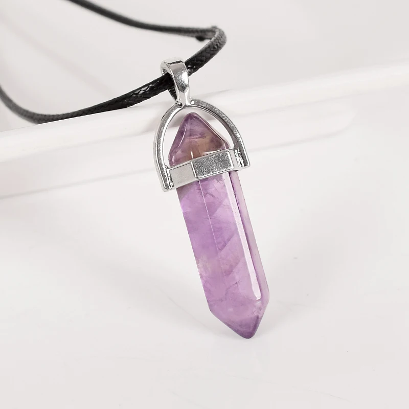 Шестиугольный Кристалл Аметист Кулон Ювелирные Изделия Из Натурального Камня