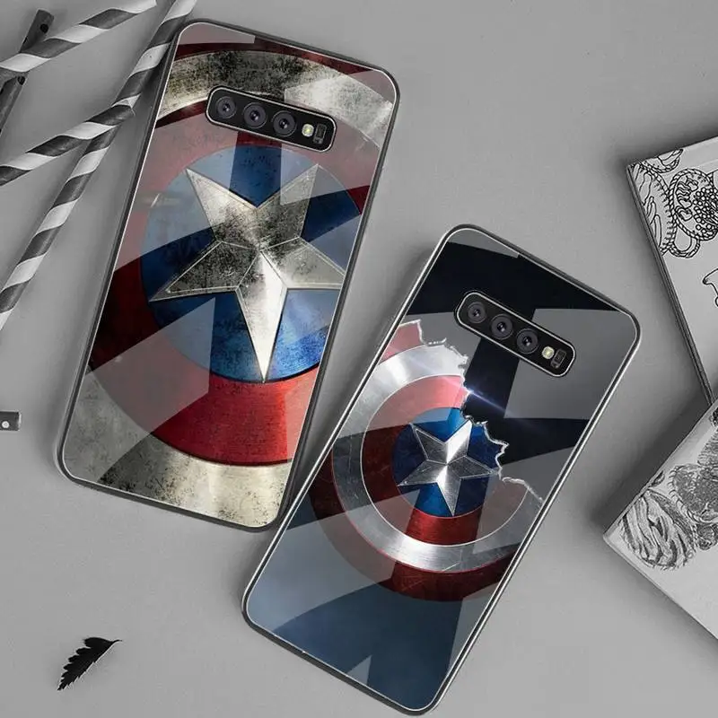 

Captain America Logo Phone Case Tempered Glass For Samsung S20 Ultra S7 S8 S9 S10 Note 8 9 10 Pro Plus Cover
