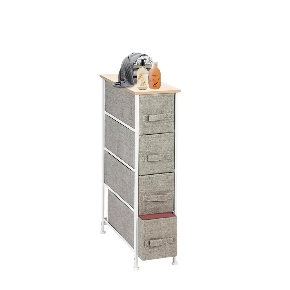 

Narrow Dresser Vertical Storage Unit With 4 Fabric Drawers Metal Frame Slim Storage Tower Furniture Cabinet For Living Room
