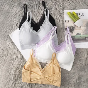 Women's Tube Top Female Underwear Lace Trim Bra Backless Tops Comfort Wire Free Intimates Removable Pads Bralette Bandeaus Top