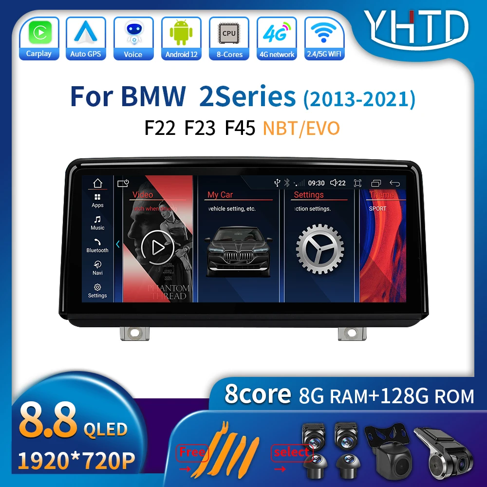 

8.8" Wireless Carplay Android 12 AUTO For BMW 2 Series F22 F23 F45 2013 - 2021 NBT EVO Bluetooth GPS Multimedia Player Car Radio
