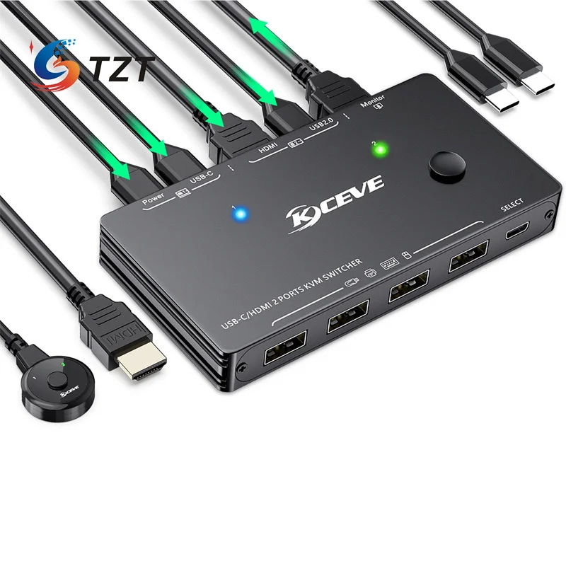 

TZT KVM201TC 4K USB-C/HDMI 2-портовый KVM-переключатель HDMI KVM-переключатель для U-диска клавиатуры монитора мыши принтера