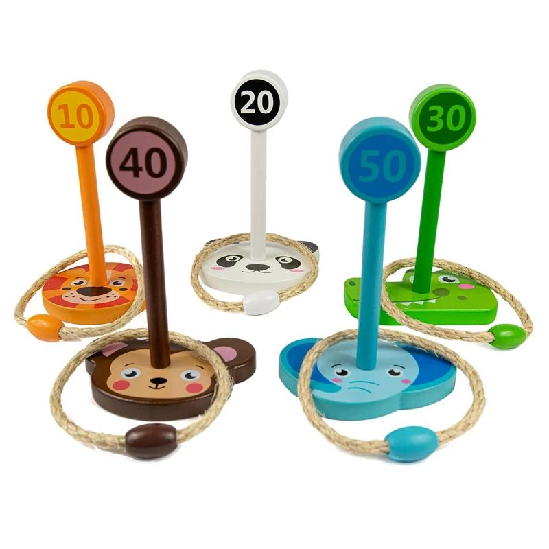 Cartoon Animal Throwing Ring Wooden Ferrule Game Animals Toss Kids/Children Toys Develo Motor Skills