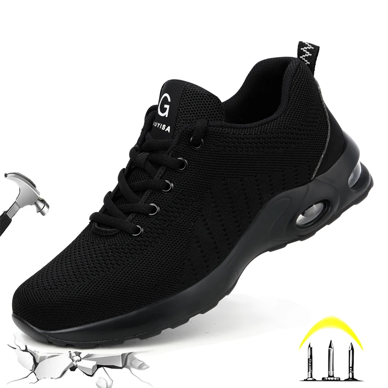 

CHNMR New Black Sport Sneakers Unisex Indestructible Men Safety Shoes Light Breathable Sneaker Anti-Smash And Anti Puncture