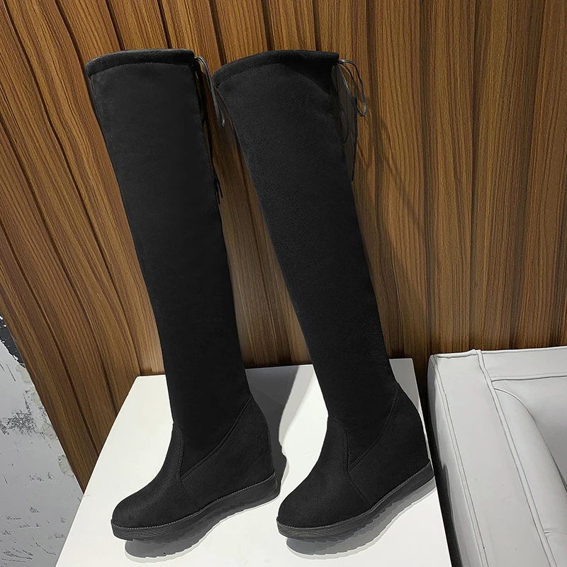 

Женские облегающие ботфорты из флока, на высоком каблуке