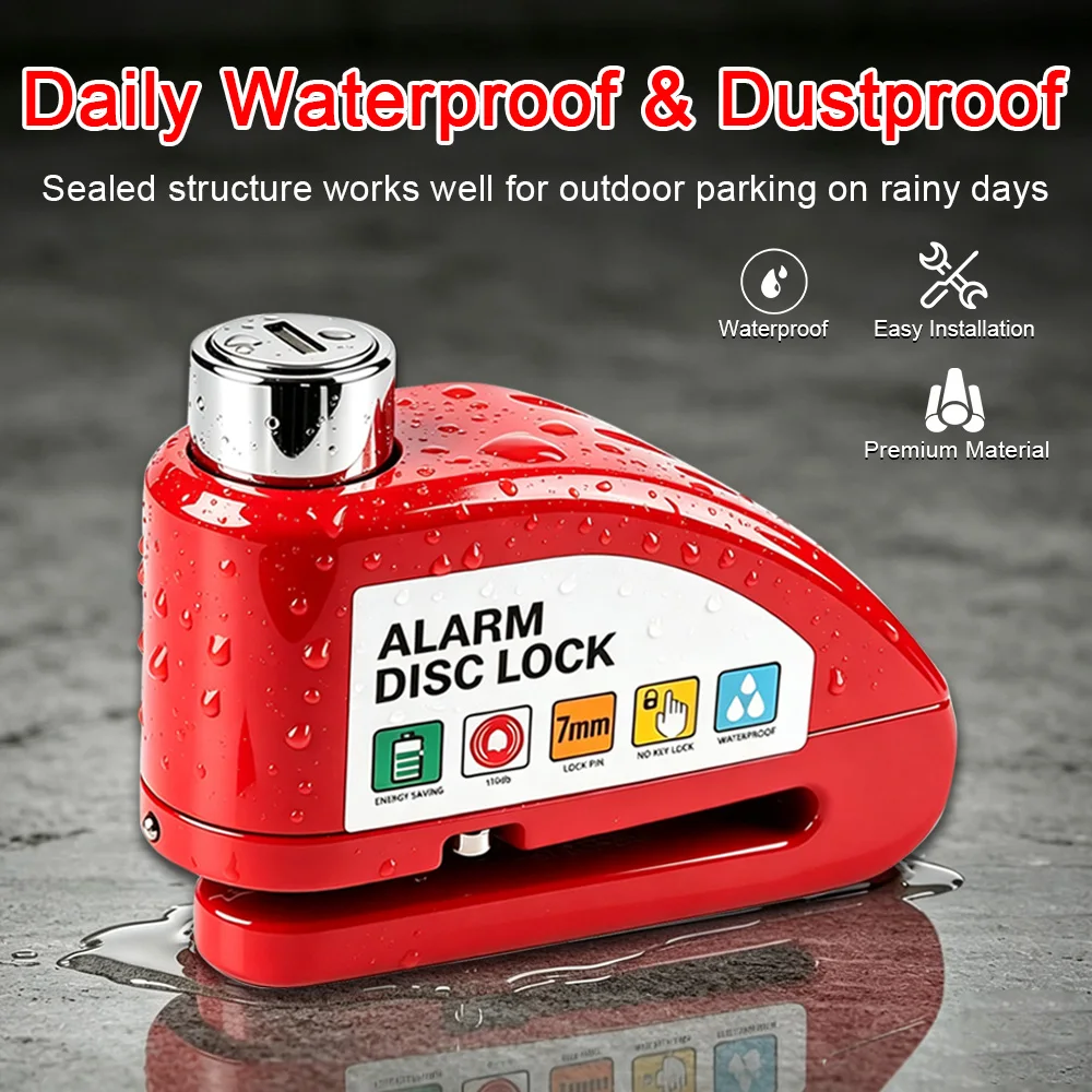 Фото Мотоциклетный велосипедный противоугонный дисковый замок из алюминиевого сплава с вибрационным оповещением и аксессуарами для защиты. №2
