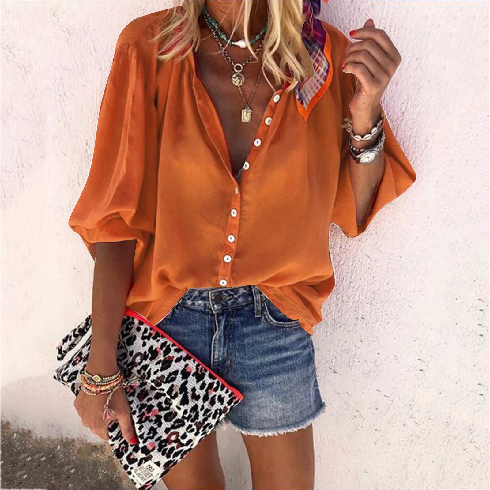 Shirts For Women Casual Three Quarter Sleeve Harajuku Fashion Ladies Tops Button Up Shirt Blouses Et Chemises Blouse - купить по