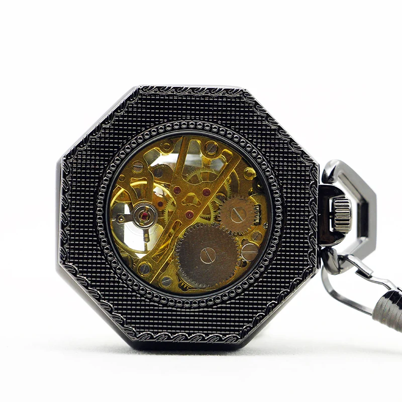 Octagon Vintage Roman Numeral Display Mechanical Pocket Watch Strap Chain Pendant Clock Men's Ladies Student Gifts