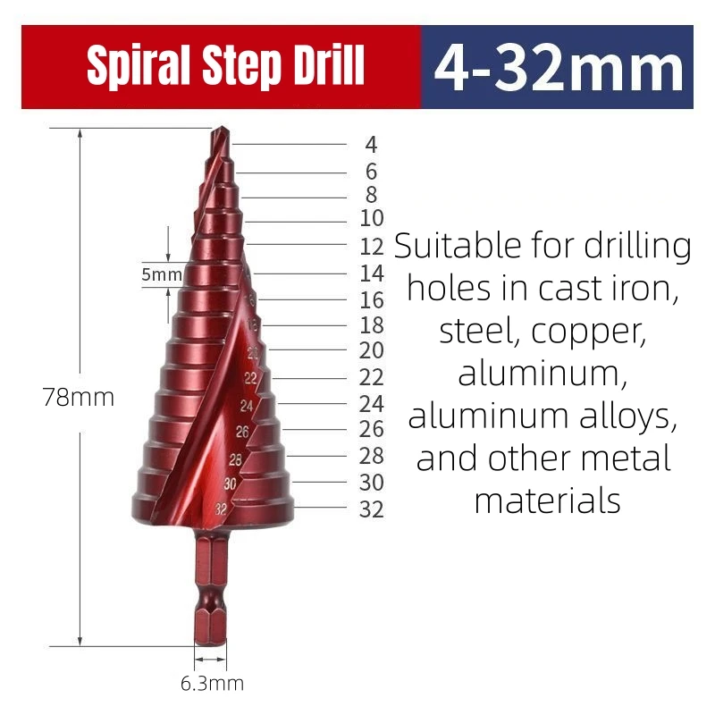 Ступенчатые сверла по металлу M35HSS 4-32 мм