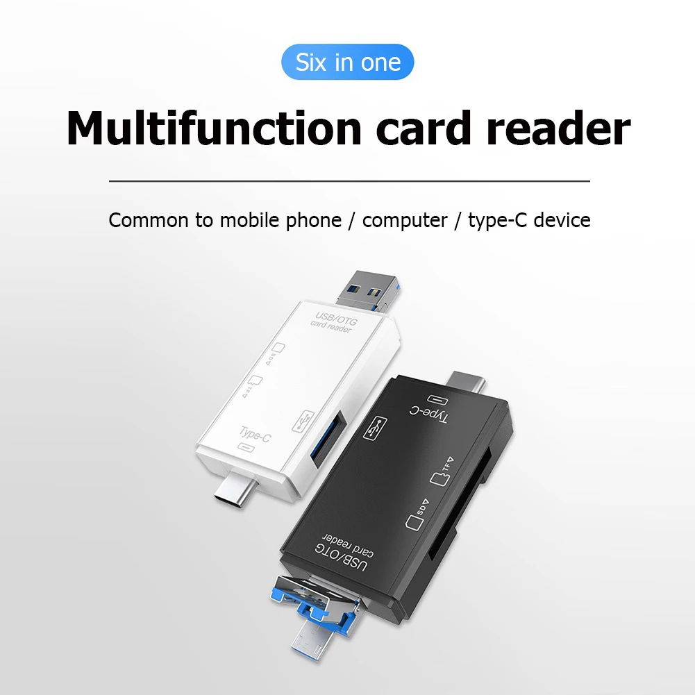 

6 In 1 SD Card Reader USB C Card Reader USB 2.0 TF/Mirco SD Smart Memory Card Reader Type C OTG Flash Drive Cardreader Adapter